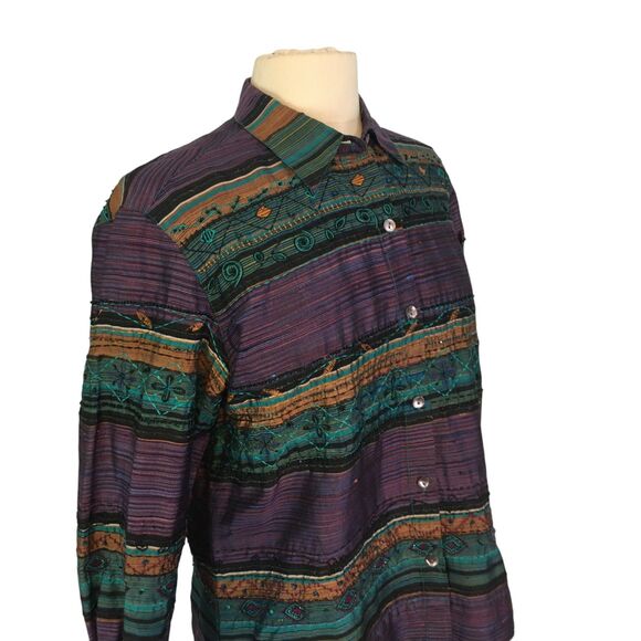 Chico's Design Womens Purple Silk Boho Embroidered‎ Beaded Top, Blazer, Jacket 1 - Picture 4 of 9